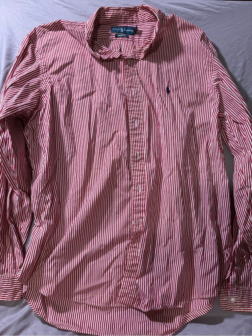 Ralph Lauren Red & White Vertical Stripe Button-Up Shirt